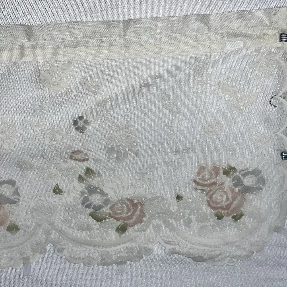 VTG Floral Colored Scalloped Sheer Lace Curtain Valance 56
